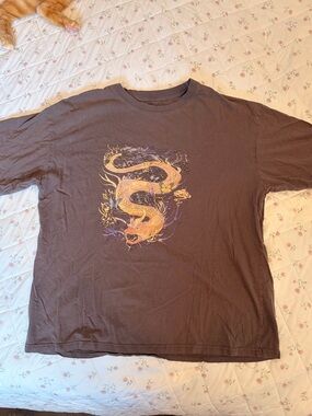 Dragon Graphic Tee - Brown with Golden Yellow Print